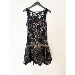 Sue Wong Nocturne Black Floral Lace Beaded Knee Length Cocktail Dress Size 8P